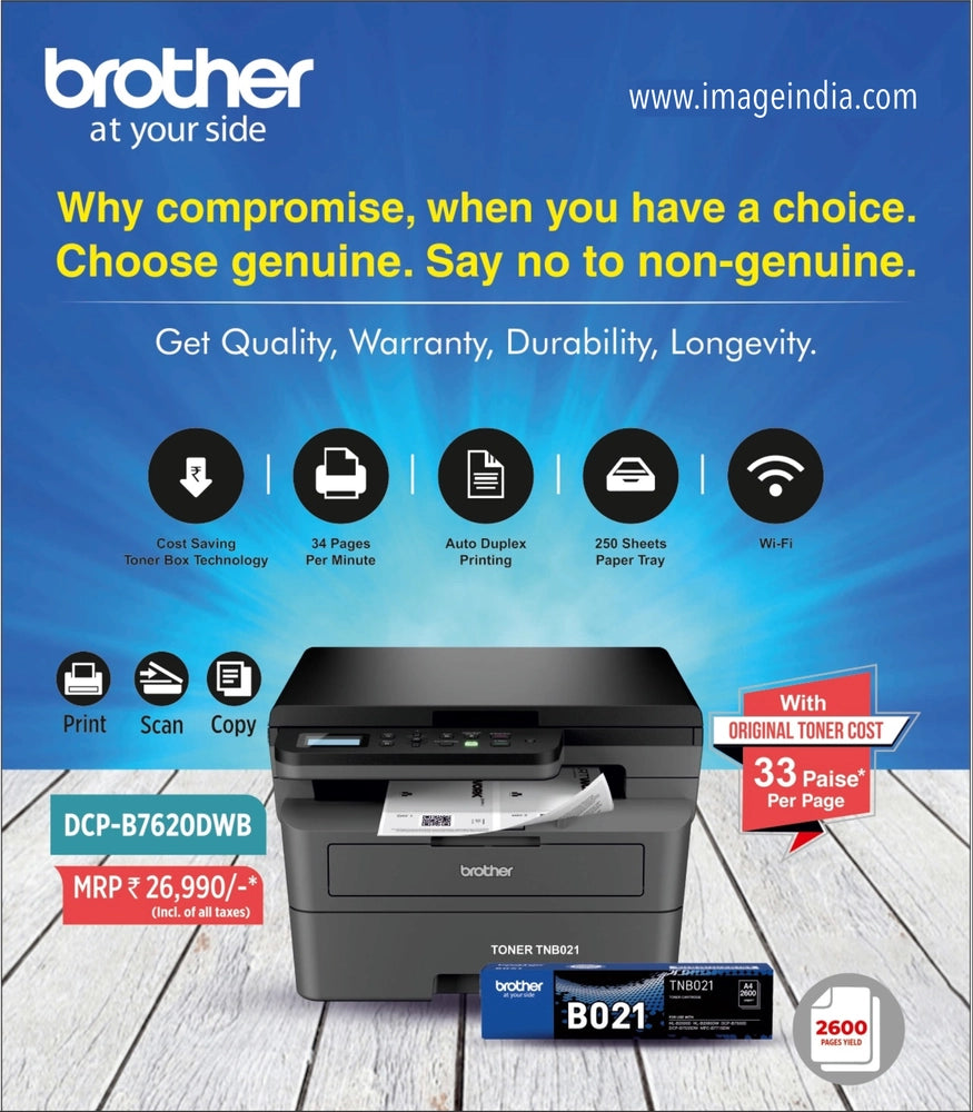 Brother DCP-B7620DWB Multi-function WiFi Monochrome Laser Printer (Toner Box Series)