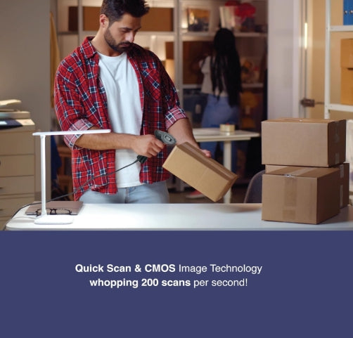 FINGERS 2D-QuickScan W9 USB Wired Barcode Scanner (Reads 1D/2D Codes | Scan Rate: 200 scans/sec | Quick Scan & CMOS Image Technology | Ergonomic Design with U-Shaped LED Indicator)