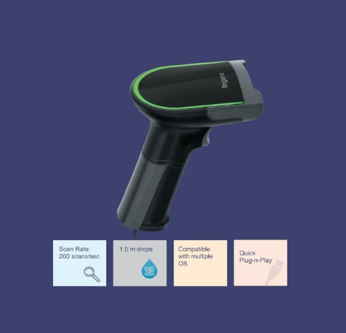 FINGERS 2D-QuickScan W9 USB Wired Barcode Scanner (Reads 1D/2D Codes | Scan Rate: 200 scans/sec | Quick Scan & CMOS Image Technology | Ergonomic Design with U-Shaped LED Indicator)