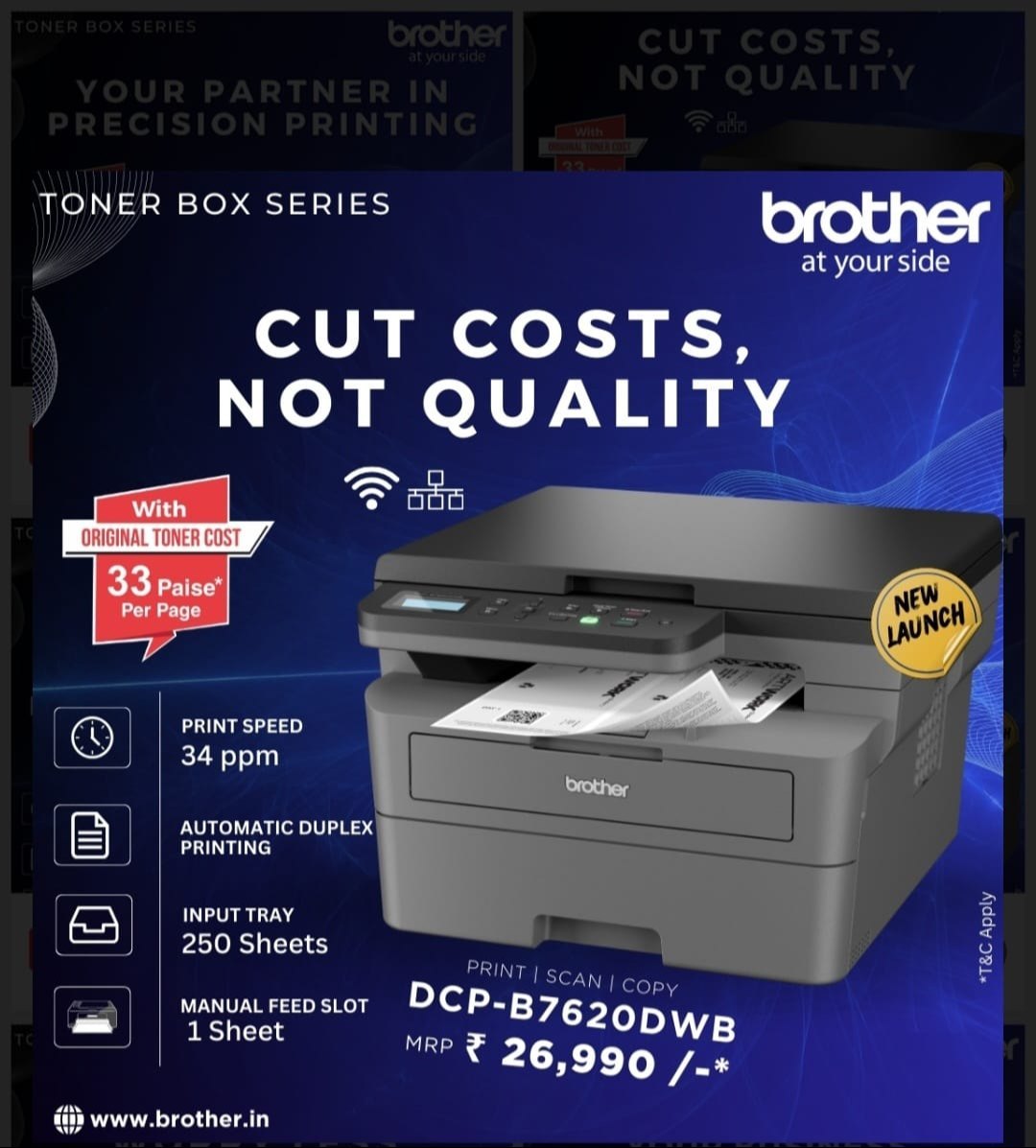 Brother DCP-B7620DWB Multi-function WiFi Monochrome Laser Printer  (Toner Box Series)