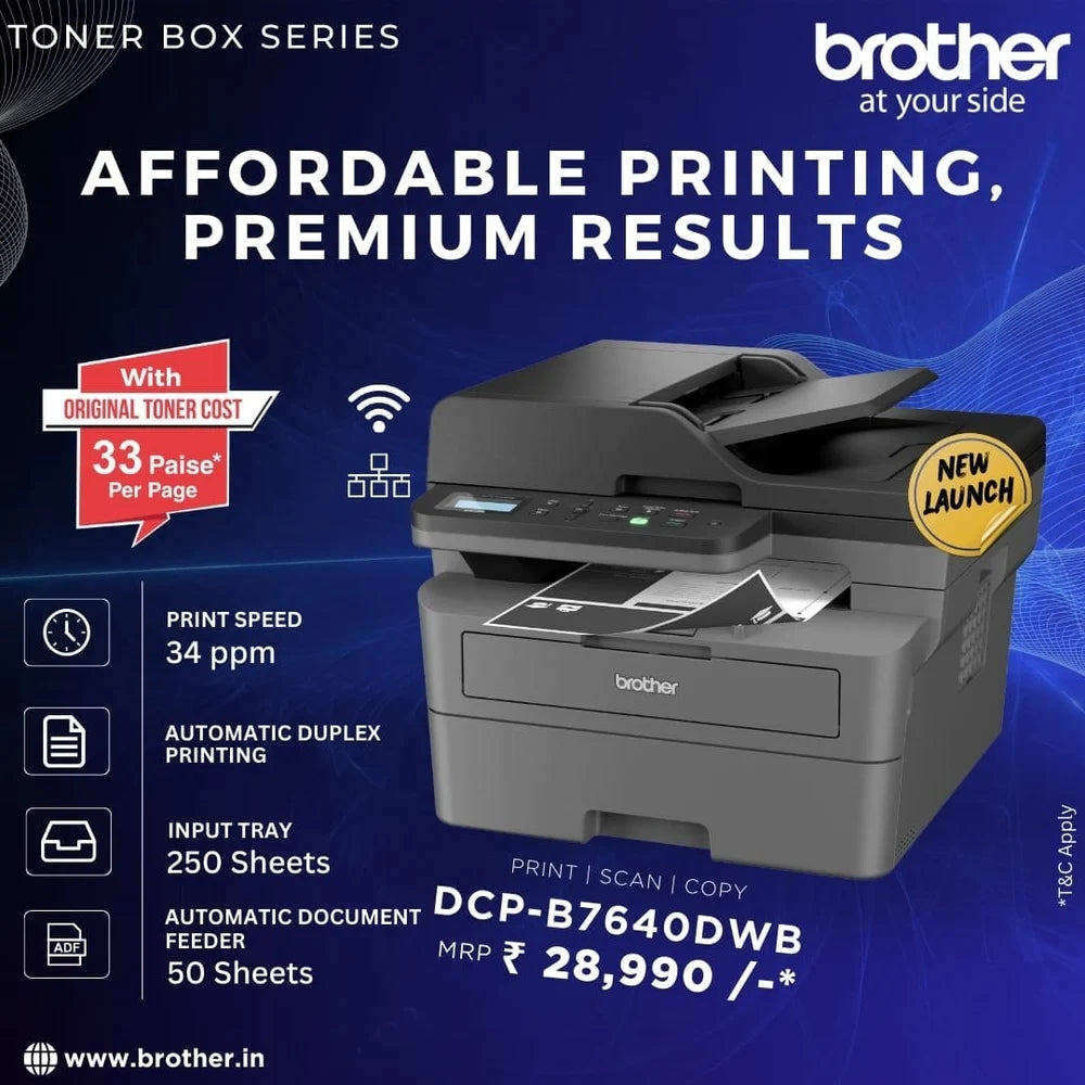 Brother DCP-B7640DWB Multi-function Wi-Fi Monochrome Laser Printer With ADF (Toner Box Series)