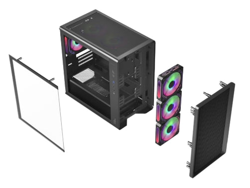FINGERS QuikFINGERS BlazeBolt F4 Gamming  MicroATX PC Cabinet - M-ATX/Mini-ITX, Toughened Glass Panel, 4 Bundled 120mm Multi-Colour RGB Fans, Dual-Chamber, Magnetic Dust Filters, High Airflow & Water Cooling Support