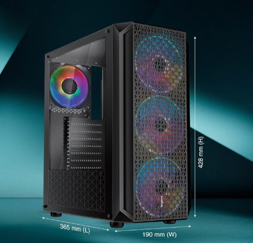 FINGERS COMMANDO-E14 Gamming  MicroATX PC Cabinet - M-ATX/Mini-ITX, Toughened Glass Panel, 4 Bundled 120mm Multi-Colour RGB Fans, Dual-Chamber, Magnetic Dust Filters, High Airflow & Water Cooling Support  W/O SMPS