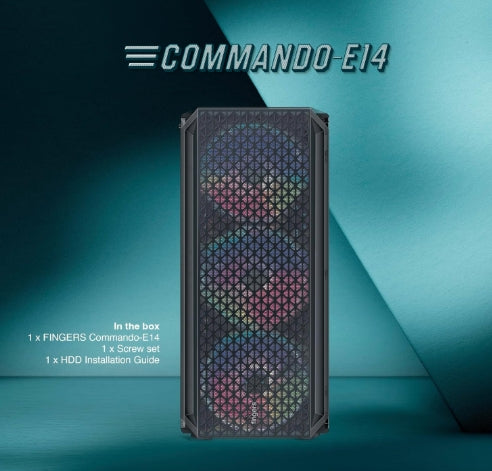 FINGERS COMMANDO-E14 Gamming  MicroATX PC Cabinet - M-ATX/Mini-ITX, Toughened Glass Panel, 4 Bundled 120mm Multi-Colour RGB Fans, Dual-Chamber, Magnetic Dust Filters, High Airflow & Water Cooling Support  W/O SMPS