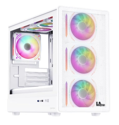 FINGERS HyperHawk Micro ATX PC Cabinet - M-ATX/Mini-ITX, Toughened Glass Panel, 6 Pre-Installed 120mm RGB Fans, Dual-Chamber, Magnetic Dust Filters, High Airflow & Water Cooling Support (White)