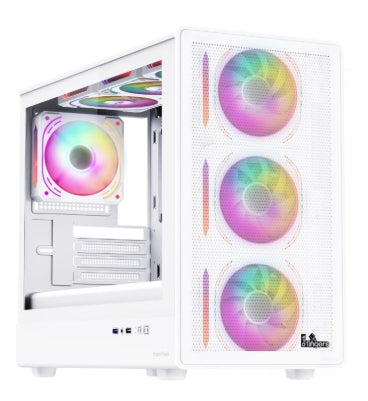 FINGERS HyperHawk Micro ATX PC Cabinet - M-ATX/Mini-ITX, Toughened Glass Panel, 6 Pre-Installed 120mm RGB Fans, Dual-Chamber, Magnetic Dust Filters, High Airflow & Water Cooling Support (White)