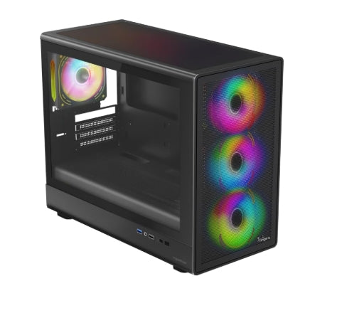FINGERS QuickFingers HYPERHAWK BLACK Gamming  MicroATX PC Cabinet - M-ATX/Mini-ITX, Toughened Glass Panel, 6 Bundled 120mm Multi-Colour RGB Fans, Dual-Chamber, Magnetic Dust Filters, High Airflow & Water Cooling Support WO SMPS