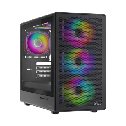 FINGERS QuickFingers HYPERHAWK BLACK Gamming  MicroATX PC Cabinet - M-ATX/Mini-ITX, Toughened Glass Panel, 6 Bundled 120mm Multi-Colour RGB Fans, Dual-Chamber, Magnetic Dust Filters, High Airflow & Water Cooling Support WO SMPS