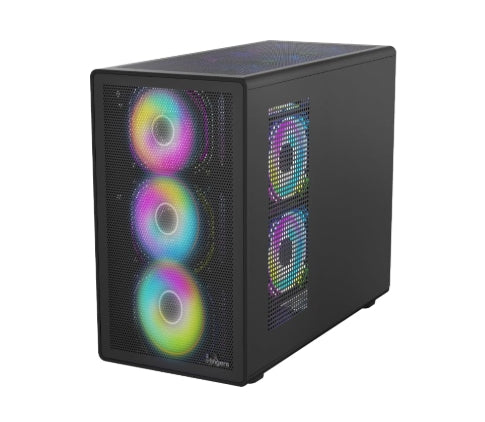 FINGERS QuickFingers HYPERHAWK BLACK Gamming  MicroATX PC Cabinet - M-ATX/Mini-ITX, Toughened Glass Panel, 6 Bundled 120mm Multi-Colour RGB Fans, Dual-Chamber, Magnetic Dust Filters, High Airflow & Water Cooling Support WO SMPS