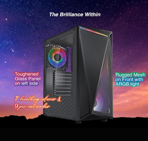 FINGERS NovaRay Full ATX PC Cabinet with Dual Chamber Design, 3 ARGB Fans of 12 cm Massive ARGB Fans for Superior Cooling & Performance, Toughened Glass Side Panel, Magnetic Dust Filter