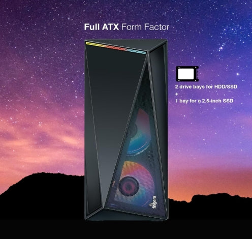 FINGERS NovaRay Full ATX PC Cabinet with Dual Chamber Design, 3 ARGB Fans of 12 cm Massive ARGB Fans for Superior Cooling & Performance, Toughened Glass Side Panel, Magnetic Dust Filter