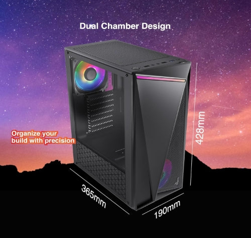 FINGERS NovaRay Full ATX PC Cabinet with Dual Chamber Design, 3 ARGB Fans of 12 cm Massive ARGB Fans for Superior Cooling & Performance, Toughened Glass Side Panel, Magnetic Dust Filter