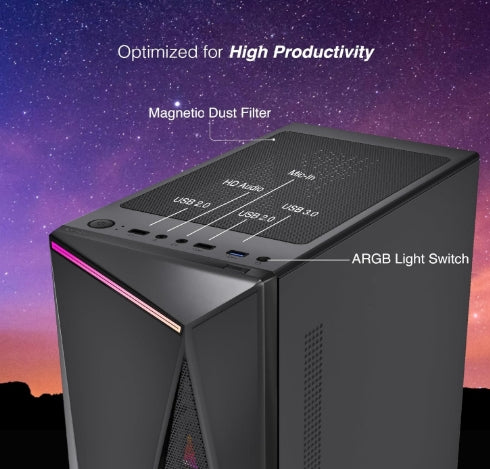 FINGERS NovaRay Full ATX PC Cabinet with Dual Chamber Design, 3 ARGB Fans of 12 cm Massive ARGB Fans for Superior Cooling & Performance, Toughened Glass Side Panel, Magnetic Dust Filter