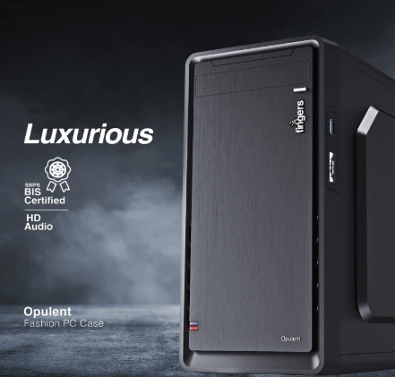 FINGERS Opulent Micro ATX Cabinet with 2 x USB 2.0, 1 x USB 3.0,  HD Audio & Mic In ports & SMPS (Black)