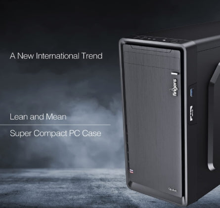 FINGERS Opulent Micro ATX Cabinet with 2 x USB 2.0, 1 x USB 3.0,  HD Audio & Mic In ports & SMPS (Black)