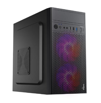 FINGERS Radiant Micro-ATX PC Case with pre-Installed 2 x 12 cm Multi-Colour LED Fans - 1 x USB 3.0, 2X USB 2.0 + HD Audio + Mic-in Ports & SMPS