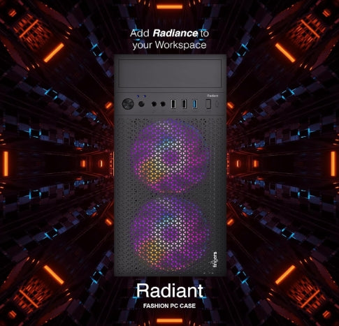 FINGERS Radiant Micro-ATX PC Case with pre-Installed 2 x 12 cm Multi-Colour LED Fans - 1 x USB 3.0, 2X USB 2.0 + HD Audio + Mic-in Ports & SMPS