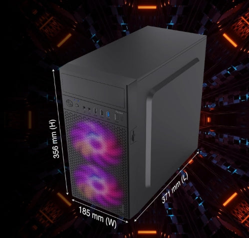 FINGERS Radiant Micro-ATX PC Case with pre-Installed 2 x 12 cm Multi-Colour LED Fans - 1 x USB 3.0, 2X USB 2.0 + HD Audio + Mic-in Ports & SMPS
