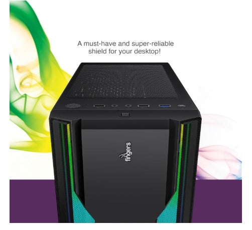 FINGERS RGB-WildBox Fashion PC Case ATX with ARGB LEDs, Glass Side Panel, Dust Filter & Water Cooling Provision Matte Black