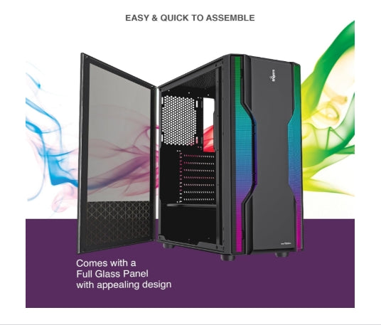 FINGERS RGB-WildBox Fashion PC Case ATX with ARGB LEDs, Glass Side Panel, Dust Filter & Water Cooling Provision Matte Black