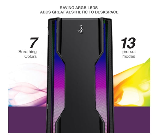FINGERS RGB-WildBox Fashion PC Case ATX with ARGB LEDs, Glass Side Panel, Dust Filter & Water Cooling Provision Matte Black