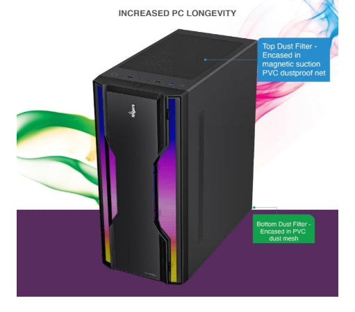 FINGERS RGB-WildBox Fashion PC Case ATX with ARGB LEDs, Glass Side Panel, Dust Filter & Water Cooling Provision Matte Black