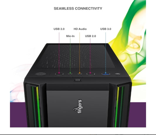 FINGERS RGB-WildBox Fashion PC Case ATX with ARGB LEDs, Glass Side Panel, Dust Filter & Water Cooling Provision Matte Black