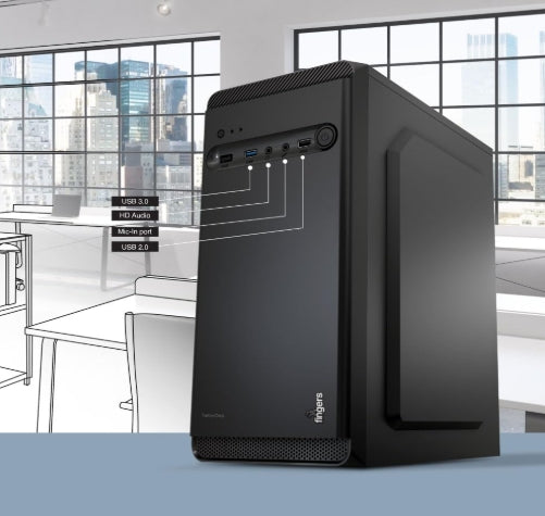 FINGERS Turbo-Corp Micro ATX Cabinet with  2 x USB 2.0, HD Audio, and Mic-In ports with SMPS