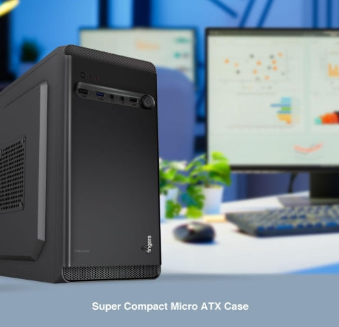 FINGERS Turbo-Corp Micro ATX Cabinet with  2 x USB 2.0, HD Audio, and Mic-In ports with SMPS