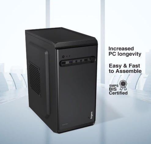 FINGERS Turbo-Corp Micro ATX Cabinet with  2 x USB 2.0, HD Audio, and Mic-In ports with SMPS