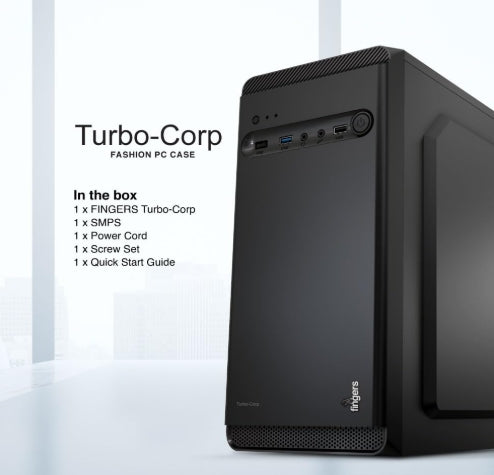 FINGERS Turbo-Corp Micro ATX Cabinet with  2 x USB 2.0, HD Audio, and Mic-In ports with SMPS