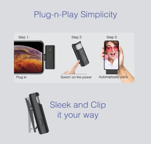 FINGERS Duo-PhoneMic-TypeC Wireless Microphone (Collar Wireless Mic for Audio Recording, Vlogs, Live Streaming, Omnidirectional, Simple Plug & Play)