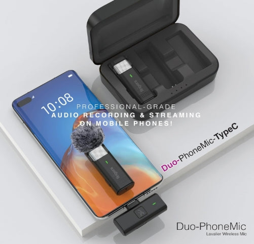 FINGERS Duo-PhoneMic-TypeC Wireless Microphone (Collar Wireless Mic for Audio Recording, Vlogs, Live Streaming, Omnidirectional, Simple Plug & Play)