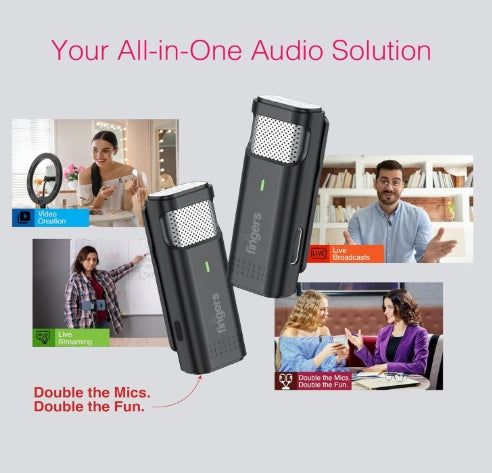 FINGERS Duo-PhoneMic-TypeC Wireless Microphone (Collar Wireless Mic for Audio Recording, Vlogs, Live Streaming, Omnidirectional, Simple Plug & Play)