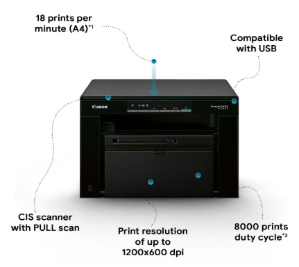 Canon MF3010 Digital Multi function Laser Printer, Black, Standard