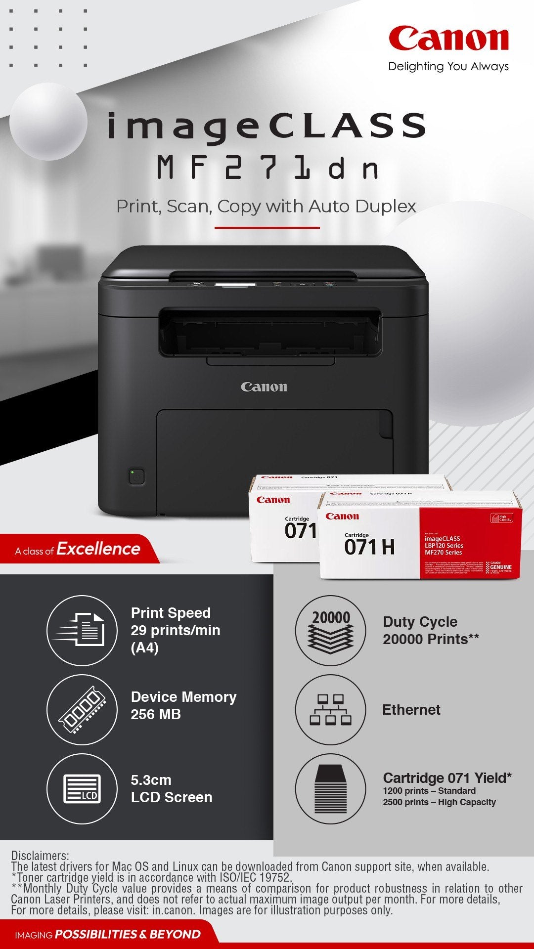 Canon image Class MF271dn All in One Monochrome 29 ppm Laser Printer with Duplex