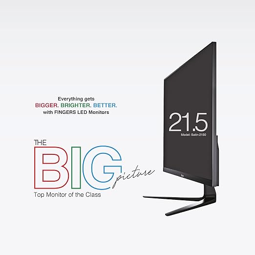 FINGERS LED Monitor Satin-2150 [21.45 (51.48cm), FHD (1920x1080 px), Ultra-Slim & Frameless, 16.7 M Colours, Wall Mountable, VGA, HDMI with 100HZ (Black) 3Yrs Warranty