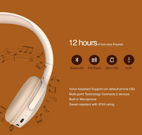 FINGERS Rock-N-Roll H2 Bluetooth Wireless On-Ear Headset with Mic (Multi-Function)