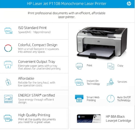 HP Laser jet P1108 Single Function Monochrome Laser Printer