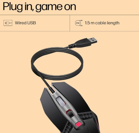 HP M270 Backlit USB Wired Gaming Mouse with 6 Buttons, 4-Speed Customizable 2400 DPI, Ergonomic Design, Breathing LED Lighting, Metal Scroll Wheel, Light weighted / 3 Years Warranty (7ZZ87AA), Black