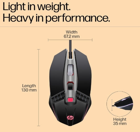 HP M270 Backlit USB Wired Gaming Mouse with 6 Buttons, 4-Speed Customizable 2400 DPI, Ergonomic Design, Breathing LED Lighting, Metal Scroll Wheel, Light weighted / 3 Years Warranty (7ZZ87AA), Black