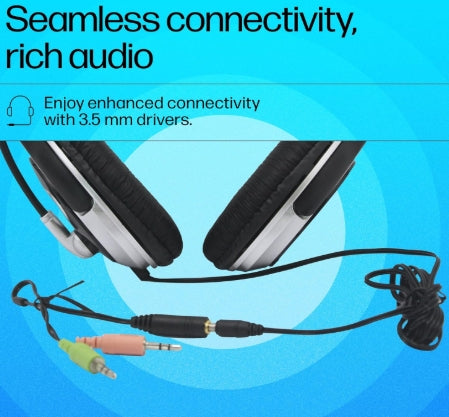 Hp Wired Over Ear Headphones With 3.5 Mm Drivers, With Mic, Foldable And Adjustable Headband (B4B09Pa, Black)