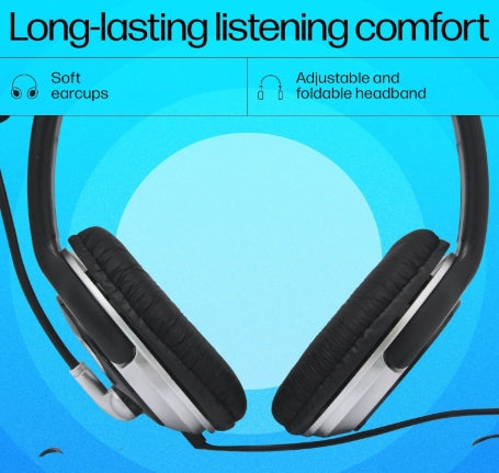 Hp Wired Over Ear Headphones With 3.5 Mm Drivers, With Mic, Foldable And Adjustable Headband (B4B09Pa, Black)