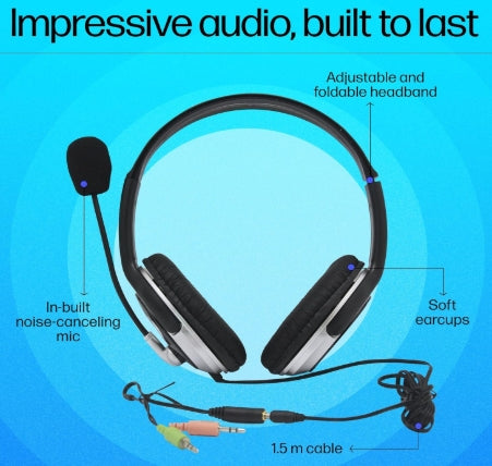 Hp Wired Over Ear Headphones With 3.5 Mm Drivers, With Mic, Foldable And Adjustable Headband (B4B09Pa, Black)