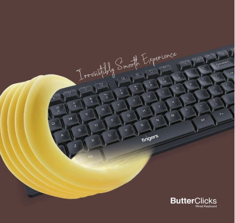 FINGERS ButterClicks Wired Multimedia Keyboard (Compatible with Windows, macOS, Linux | 12 Quick Soft-Touch Media Controls | 104 Keys
