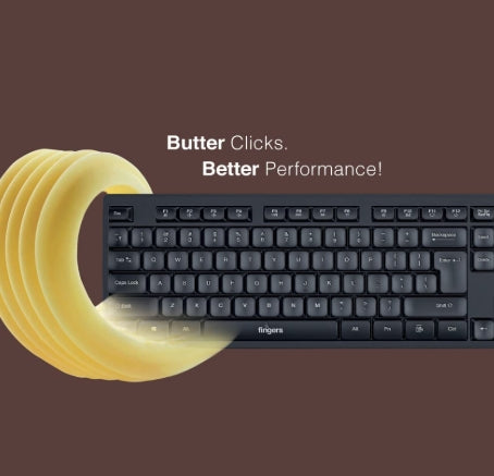 FINGERS ButterClicks Wired Multimedia Keyboard (Compatible with Windows, macOS, Linux | 12 Quick Soft-Touch Media Controls | 104 Keys