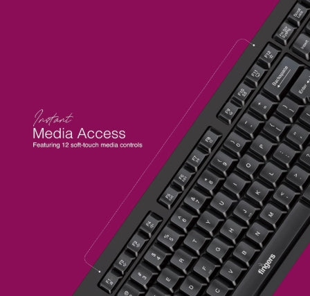 FINGERS FabClicks Multimedia USB Keyboard (104 Keys, Special Dual-Tone Soft Keys, 10 Million Life Cycles, Compatible with Windows, macOS & Linux)