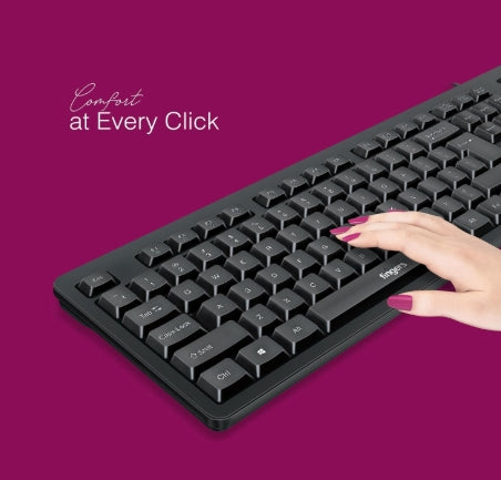FINGERS FabClicks Multimedia USB Keyboard (104 Keys, Special Dual-Tone Soft Keys, 10 Million Life Cycles, Compatible with Windows, macOS & Linux)