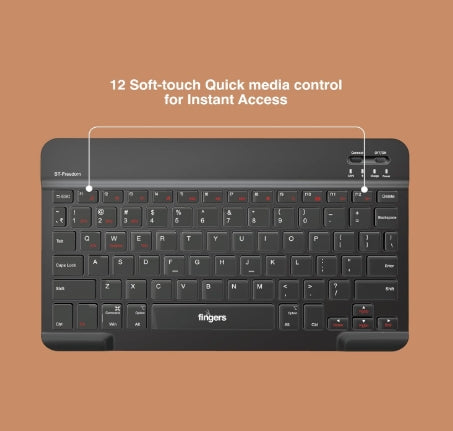 FINGERS BT-Freedom Bluetooth Mini Keyboard (Type-C Rechargeable with 30-Day worktime, X-Type Scissor Keys) - Jet Black