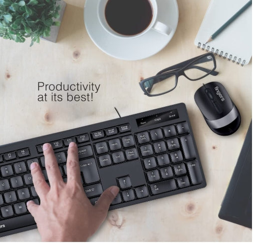 FINGERS Cheesy Combo With Wired Mouse & Wired USB Standard Multi-device Keyboard Compatible with Desktop, Laptop, Mac